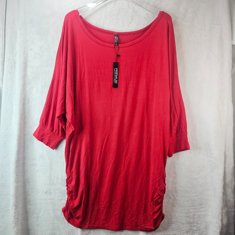 Made By Johnny Women Top Red 3/4 Sleeve Scoop Neck Size XXL